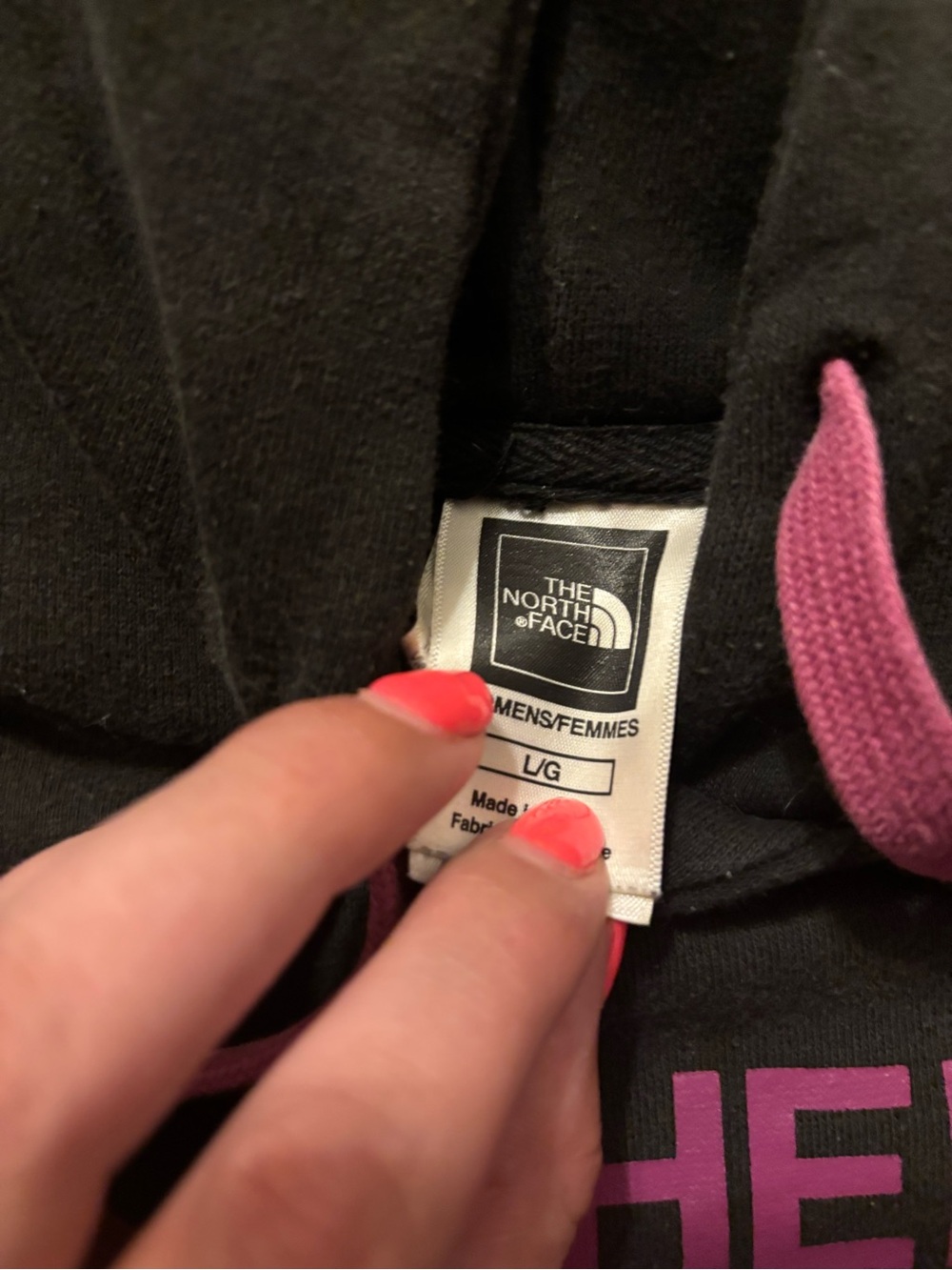 The North Face Women's Lg Black Hoodie with Pink Logo Pink Drawstring Like New - Picture 2 of 8